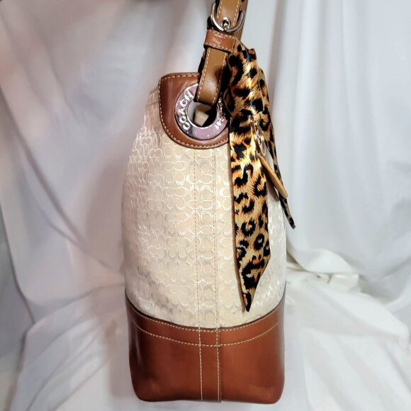 Coach 2007 Signature Hampton Hobo Bag + Bag Scarf & Rhinestone Keychain, $450 Rt - Picture 5 of 12